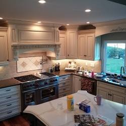 Brea Orange County custom kitchen cabinets, island, hood and tile backsplash