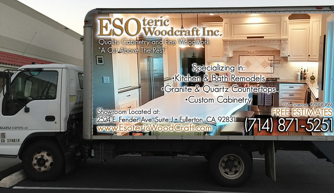 Sign on Truck fine woodworking and custom cabinets in orange county california
